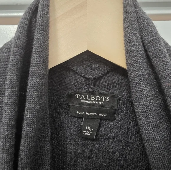 Talbots Womens Petite Plus 1XP 1X Cardigan Sweater Open 100% Merino Wool Gray - Picture 3 of 4